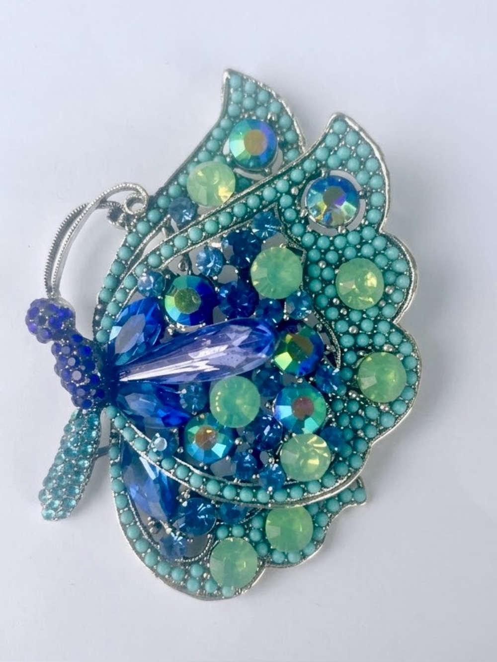 Turquoise & Blue Crystal Butterfly Brooch